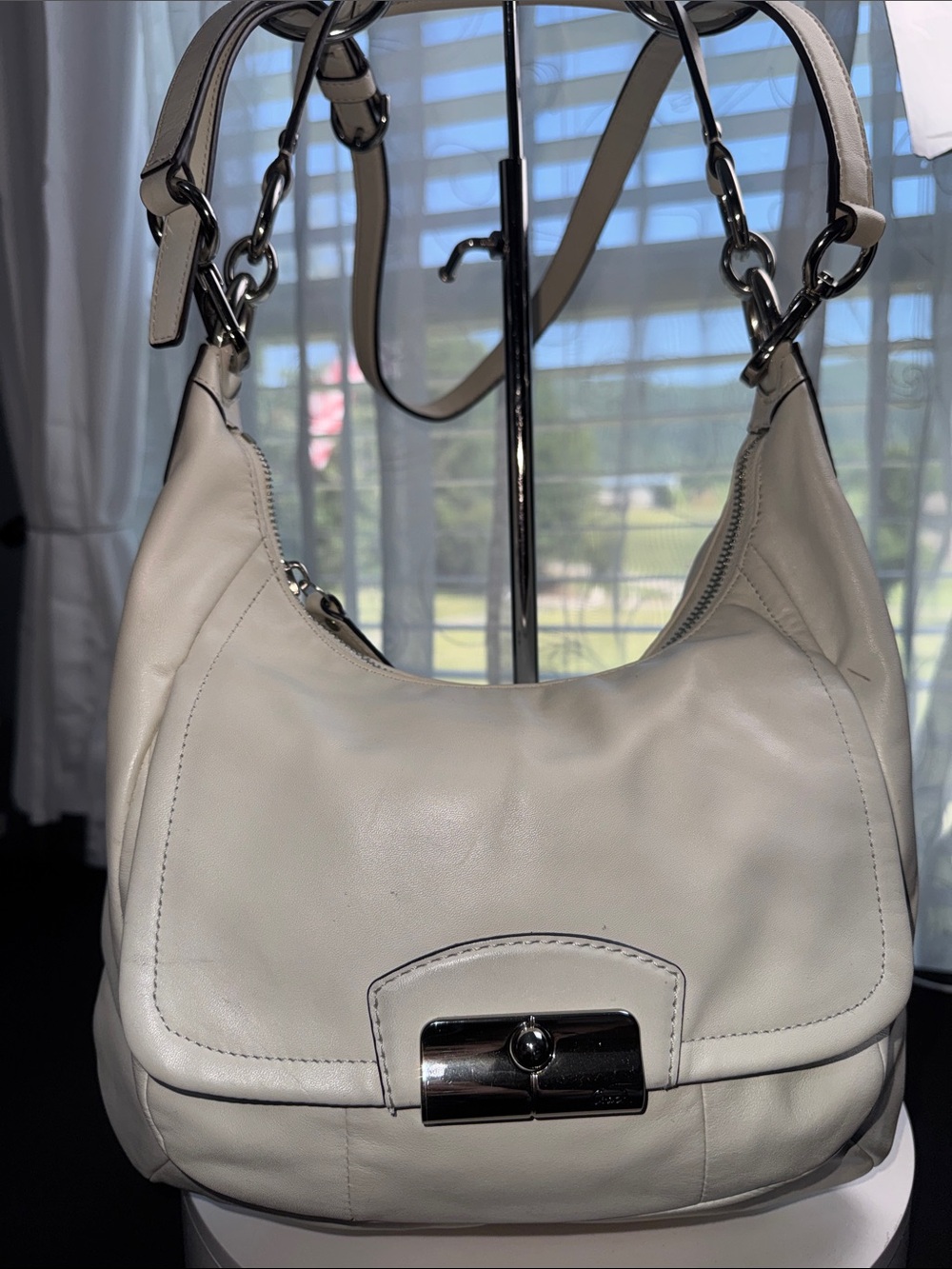 Coach Ivory White Soft Leather Hobo Shoulder Bag with Silver-Tone Hardware